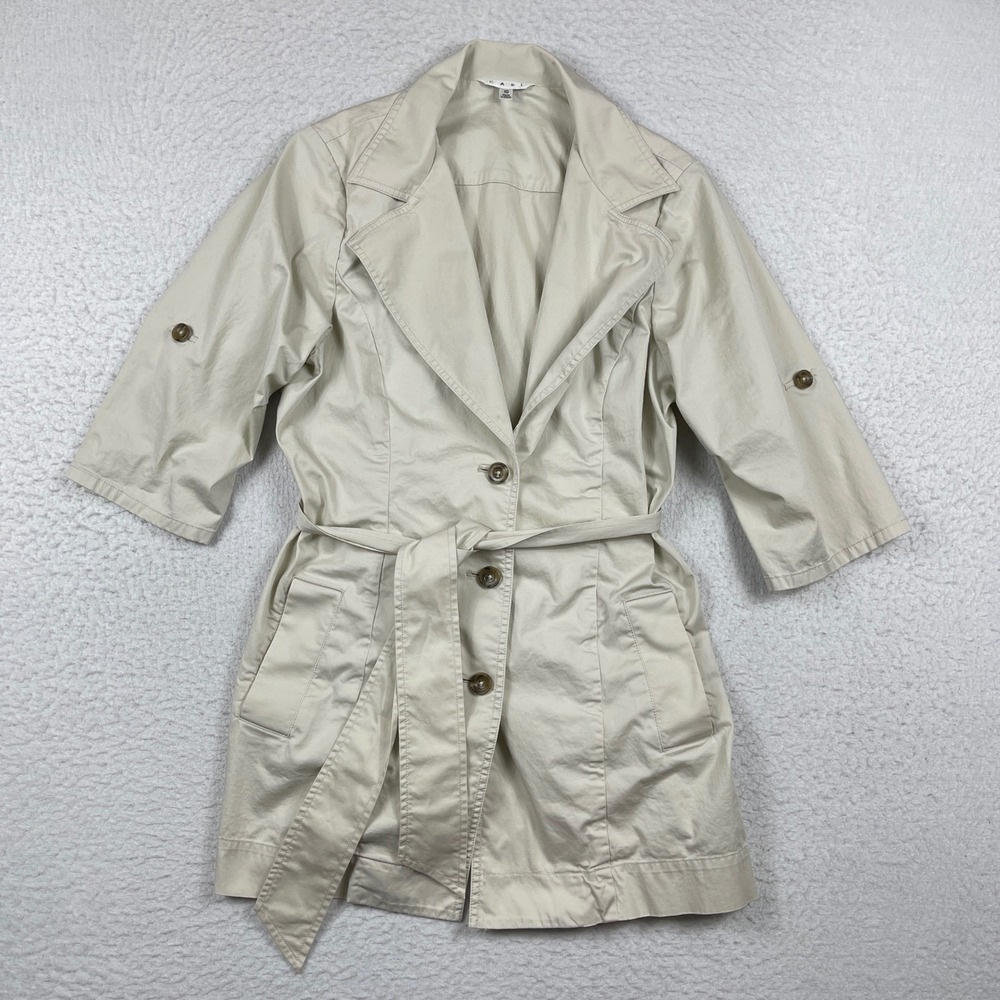 Cabi Jacket Womens 10 Roll Tab 3/4 Sleeve Belted Trench Coat Work Travel Fashion